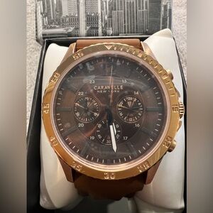 T010. NWT Caravelle New York Men's 44A102 Analog Display  Quartz Brown Watch